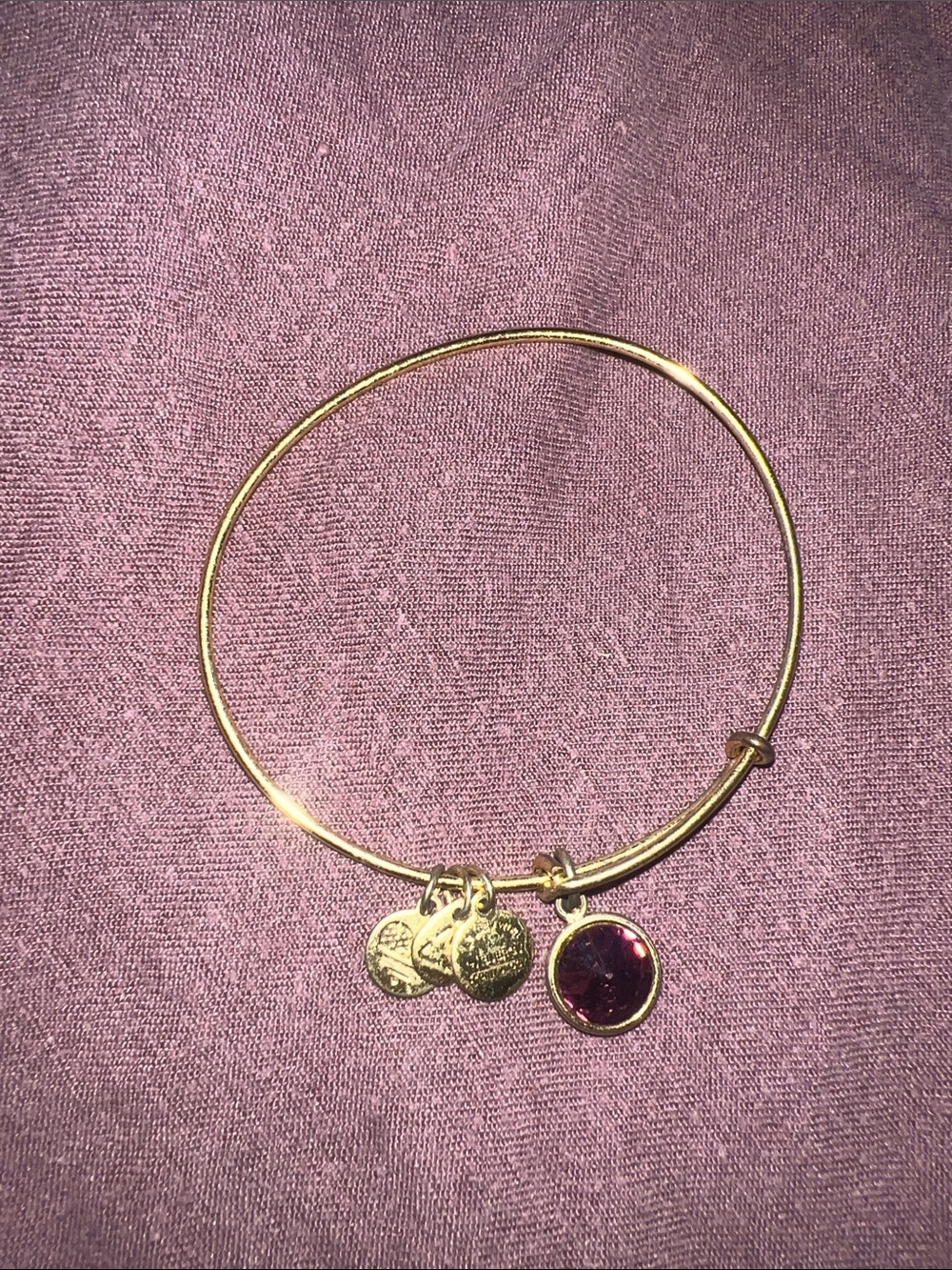 Alex and Ani Gold-Tone Bangle Bracelet with Purple Crystal Charm